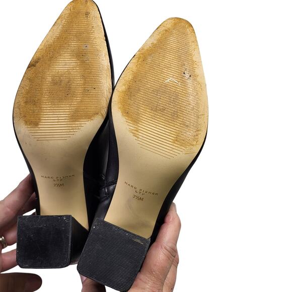 Marc Fisher LTD Yanara Pointed Toe Bootie high-heel black leather boot size 7.5 - Picture 7 of 9